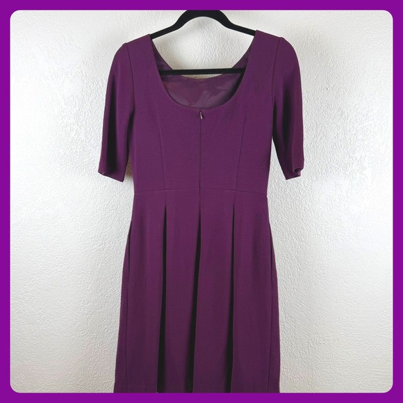 Trina Turk Women's Purple Sleeve Pleated Fit Flare Dress Work‎ Business - Picture 4 of 9